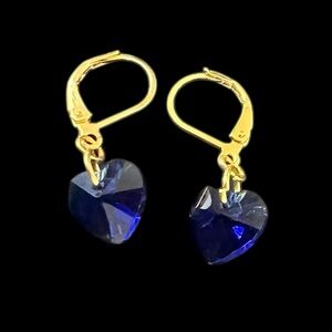 Blue Crystal heart earrings Gold plated